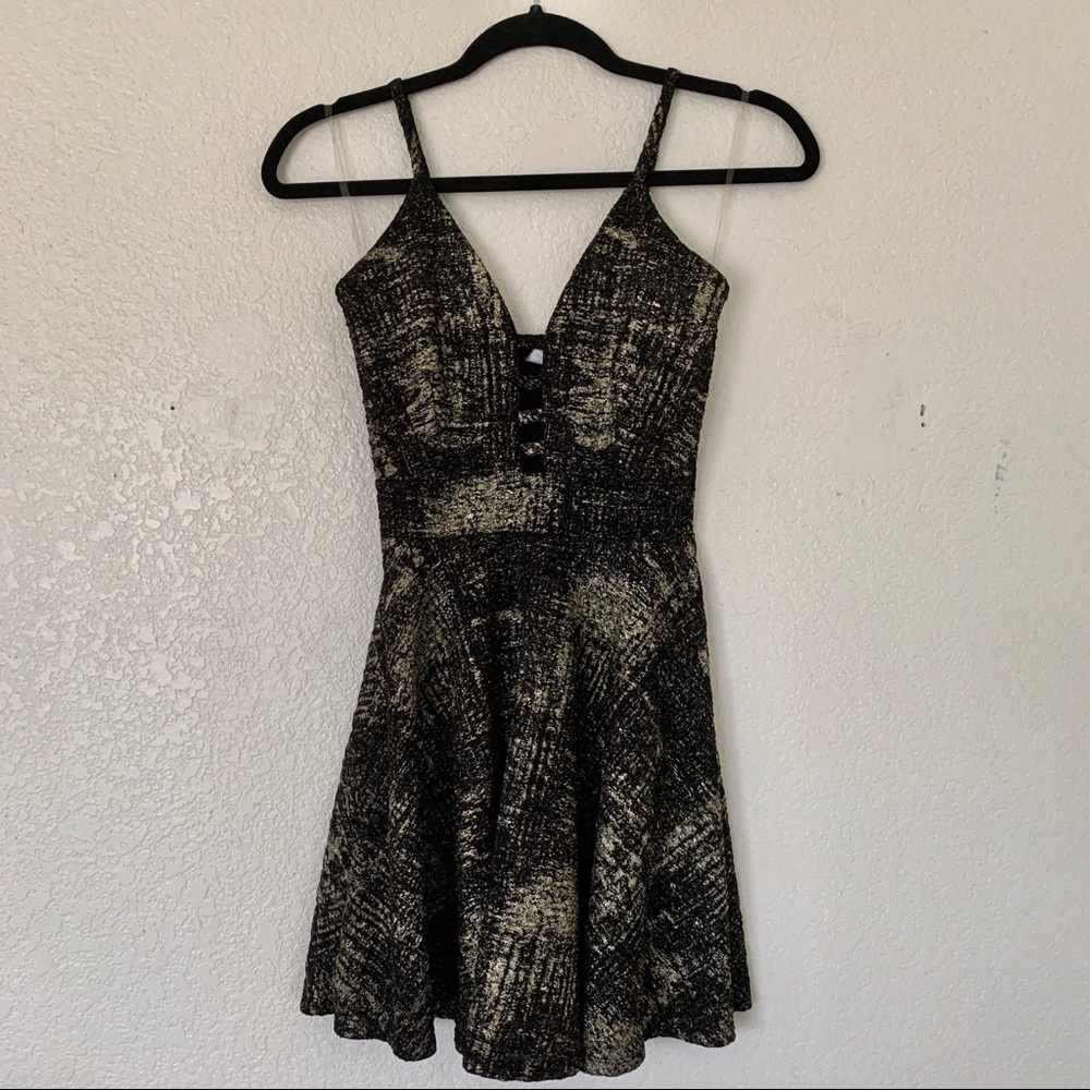 Black and gold Metallic Skater Dress